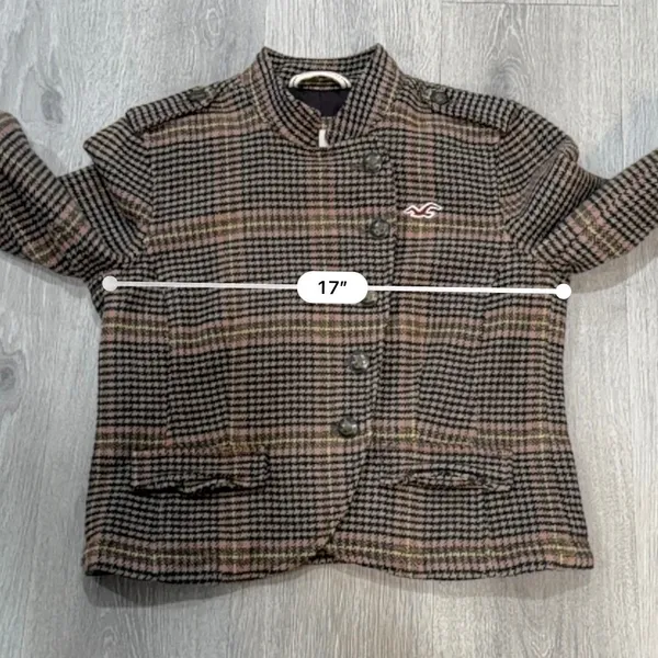 Hollister Brown Houndstooth Plaid Wool Blend Military Blazer Y2K Preppy academia - Image 8