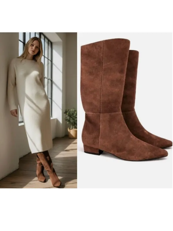 NWT Jason Wu Boots Petrie Chocolate Brown Suede Tall Low Block Heel - Image 2