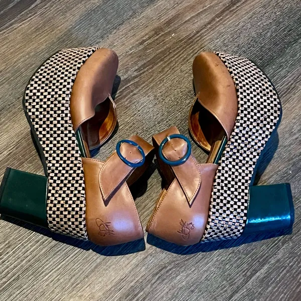 John Fluevog Ana Rita Leather Platform Mary Jane Heels Size 7 Brown Tan - Image 7