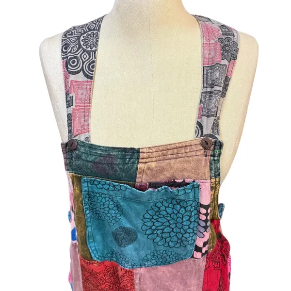 VTG Rhea S Patchwork Overalls Jumpsuit Cotton Boho Hippie Festival Cottagecore - Image 4