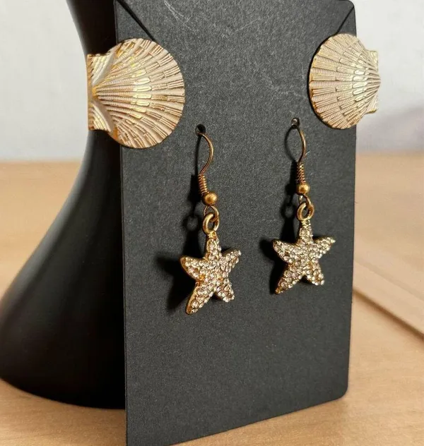 Women Gold Starfish Seashell Dangle Earrings Beach Ocean Coastal Wedding Jewelry - Image 3