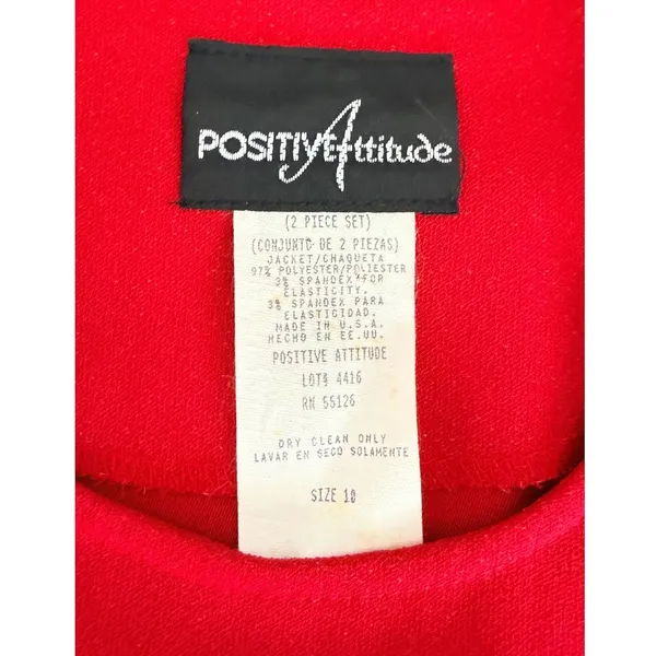 Vintage Red 2 Piece Pant Suit‎ Asymmetrical Button Blazer Pleated Trousers 1980s - Image 10
