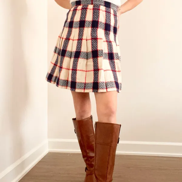 Vintage Plaid A-Line Skirt - Red, Blue, and White - Image 4