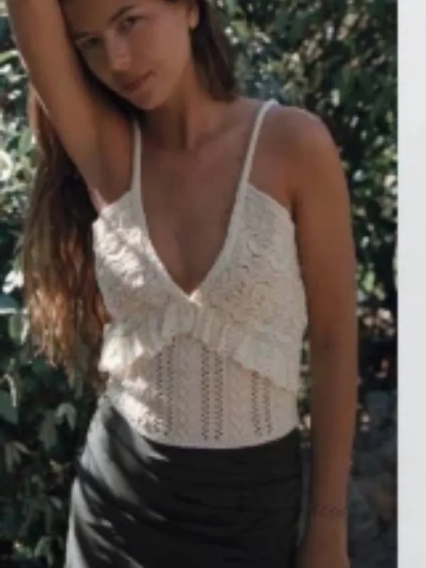 Zara Cream Crochet Lace Trim Cami Top - Image 2
