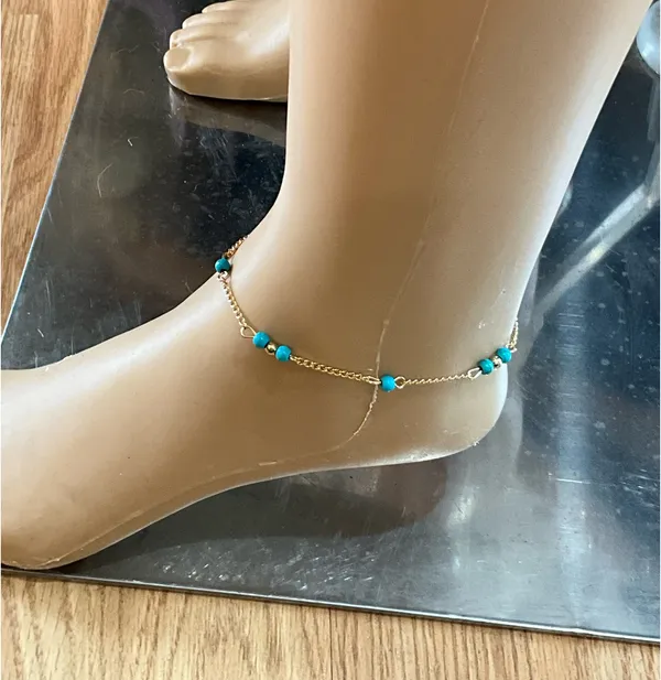 Elegant Turquoise Beaded Gold Anklet Blue - Image 3