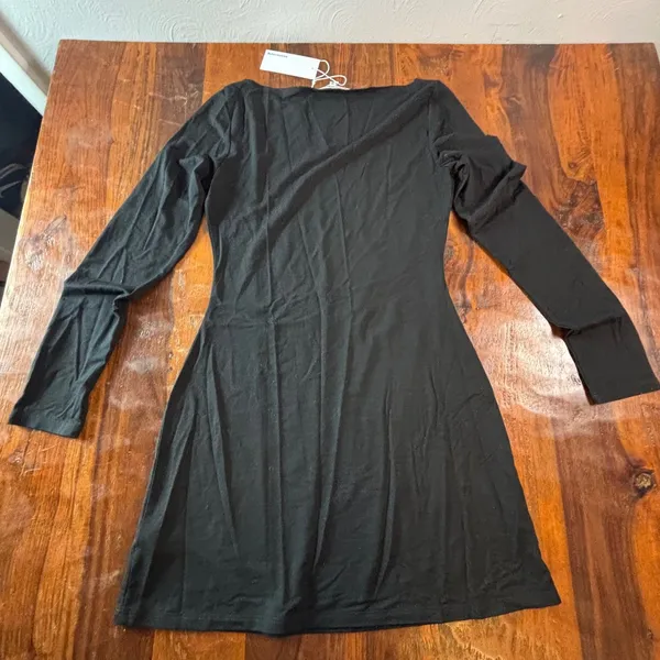 Reformation Jaelynn Knit Dress Black Long Sleeve Mini Boat Neck XS 1314131BLK0XS - Image 2