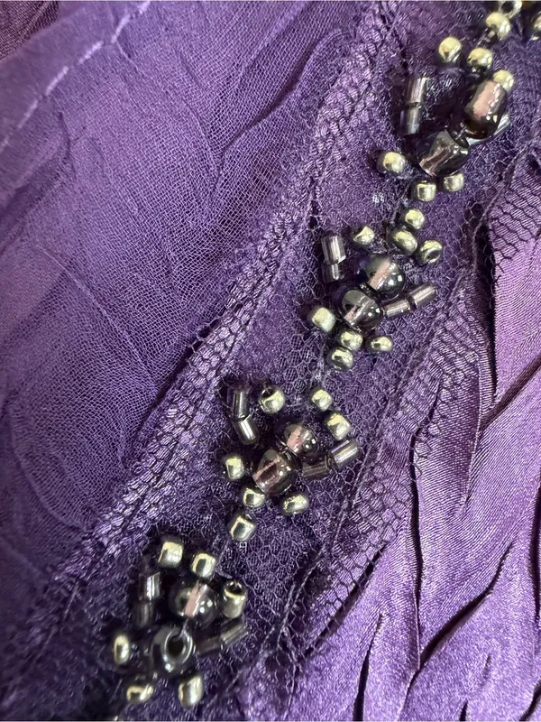 Komarov Beaded Neck Chiffon Charmeuse Midi Dress Purple Large NEW $335 - Image 8
