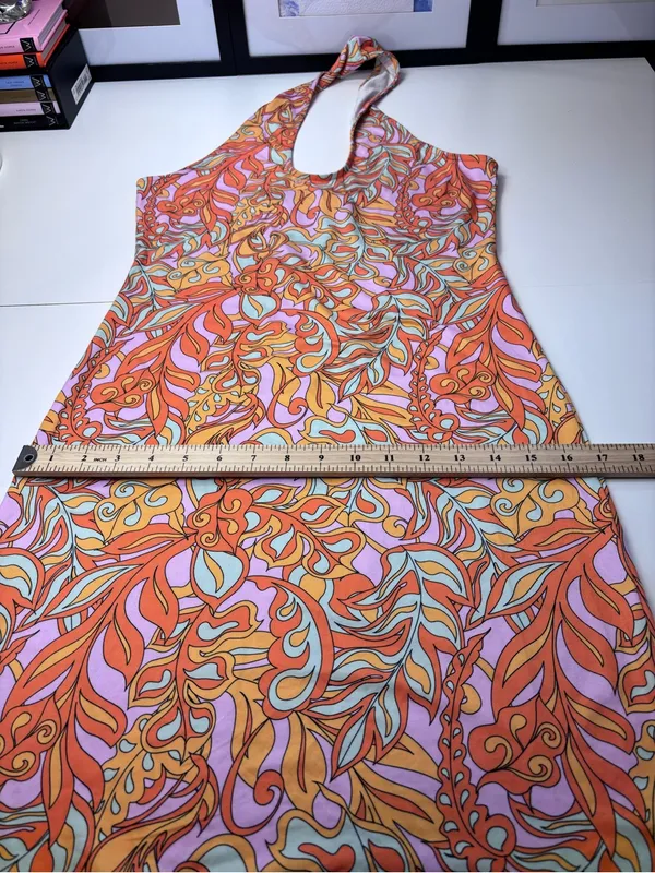 VILA Halter Midi Dress in Orange, Pink & Yellow Swirl Print NWT Size EU M - Image 10