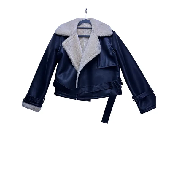 Commense Too Blessed Sherpa Lined Shearling Leather Flight Jacket Womens M Black Size M - Image 2