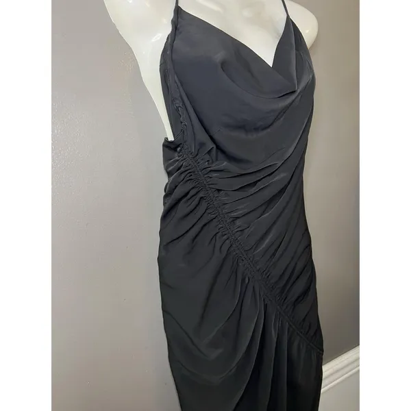 Abercrombie & Fitch Dress Womens Medium Black Satin Ruched Cowl Slip Midi Party - Image 4