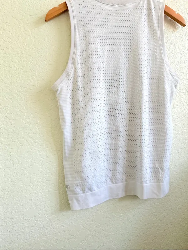 Lululemon Swiftly Breathe Muscle Tank Top White Sleeveless Perforated Knit 6 - Image 6