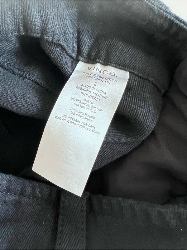 Vince Women's High Waist Crop Wide Leg Linen Blend Pants‎ Black - Image 4