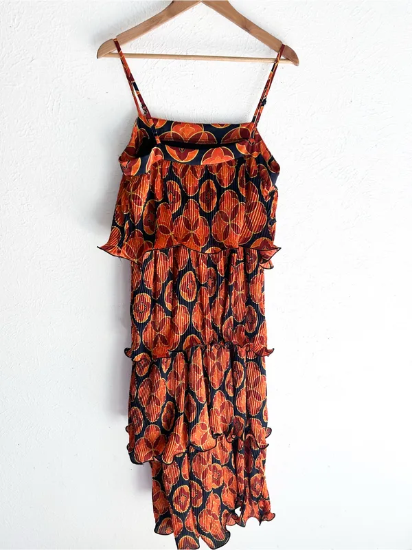 Never Fully Dressed Geometric Tiered Frill Midaxi Dress 10 Orange Transitional - Image 5