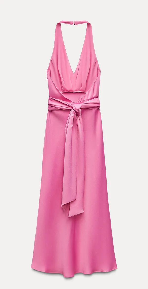 maxi dress pink satin effect floral tie scarf wedding party cocktail - Image 10