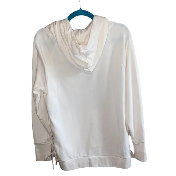 Gap Ivory Hooded Sweatshirt Small Lace Up‎ Side Hoodie Soft Cozy Pullover - Image 4