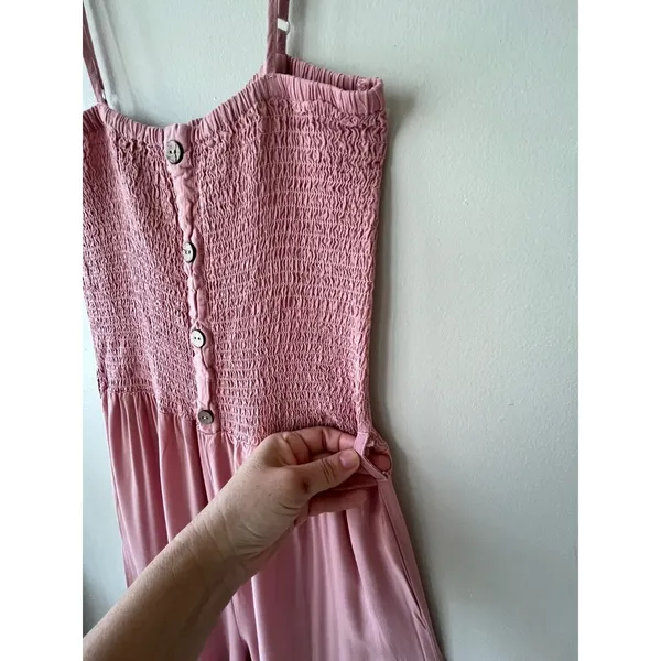 Jumpsuit Sz‎ L Smocked Stretch Pink Pull On Wide Leg High Rise Tank Cisono - Image 6