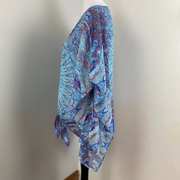 DressBarn Boho Sheer Front Tie Blouse Large Coverup Patriot - Image 6