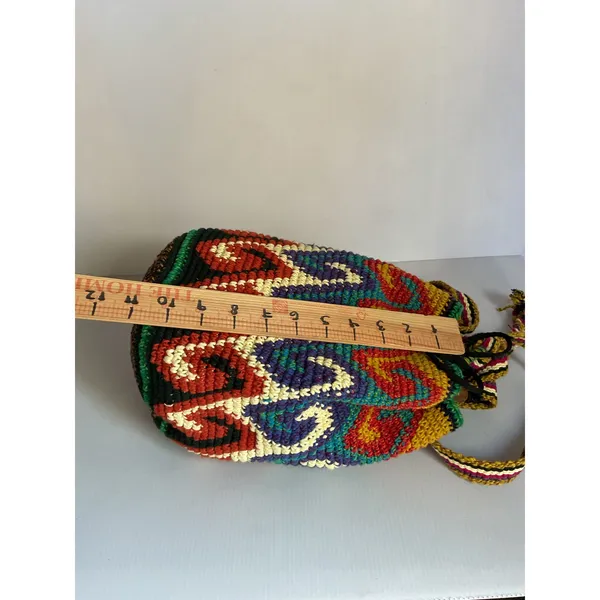 Boho Multicolor Woven Bucket Bag Crossbody Drawstring Ethnic Artisan Style Pink - Image 11