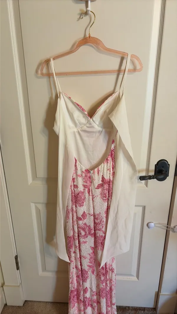 Long Pink Beaded Floral Dress - Image 3