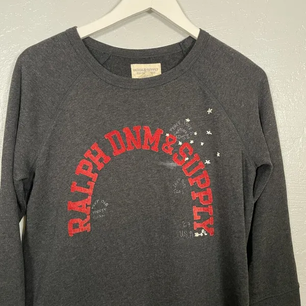 Denim & Supply Ralph Lauren Women L Gray Sweatshirt Velvet Embroidery Preppy - Image 3