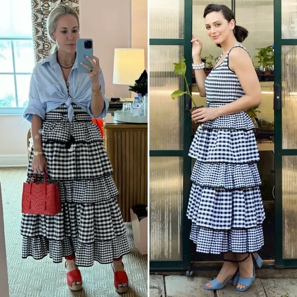 Hunter Bell Andrea Dress Black White Gingham Tiered Midi Size 6 NWT - Image 11