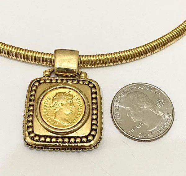 Vintage Gold tone Coin Medallion Necklace - Image 6