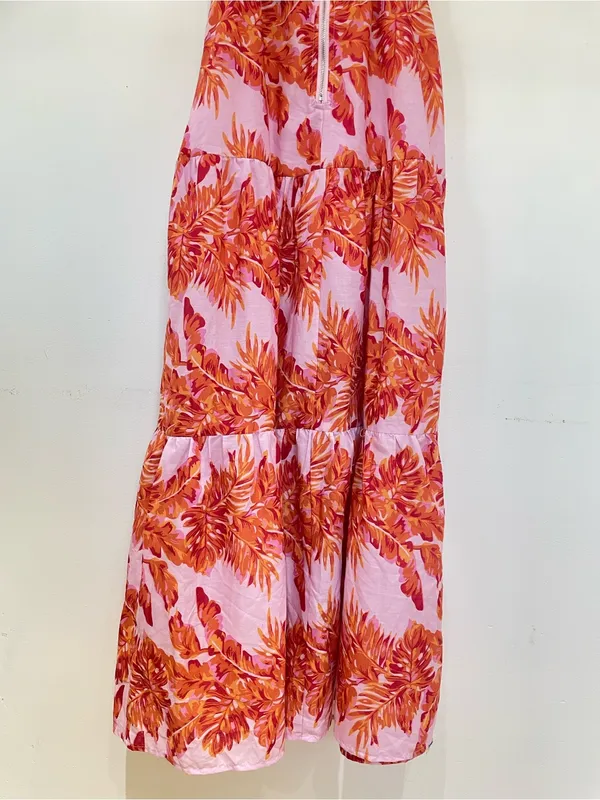 HELLO MOLLY Annita Maxi Dress Pink Orange Tropical Cutout Open Back | Small - Image 7