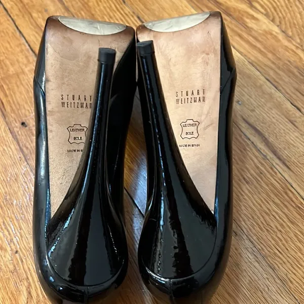 Stuart Weitzman Black‎ Patent Leather Platform Peep Toe Pumps Size 7M - Image 10