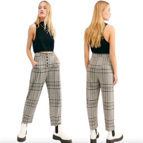 Free‎ People Posey Plaid Tapered Pants High Rise Dark Academia Trousers Size S - Image 2
