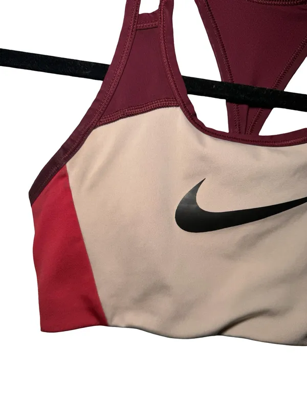 Nike Women's Dri-FIT Sports Bra - Pink Burgundy Racerback Swoosh - Image 2