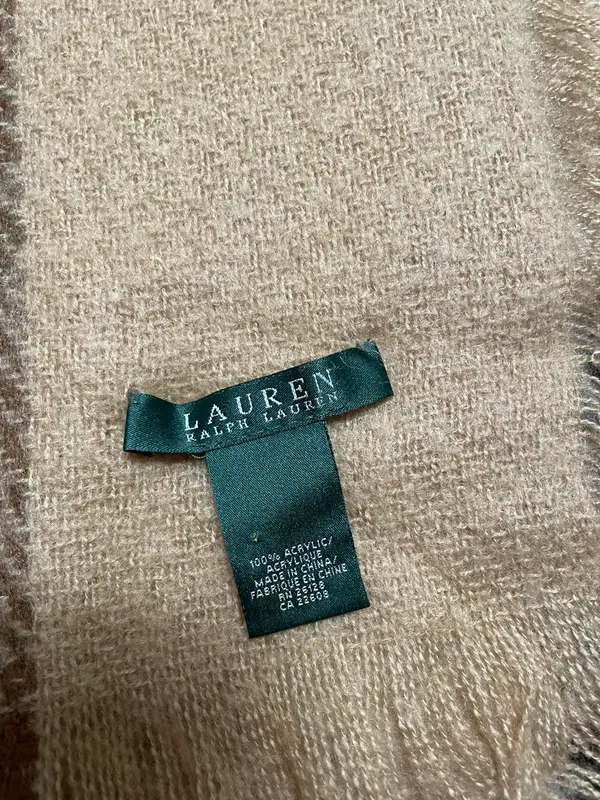 Polo Lauren Ralph Lauren Brown Tan and Ivory Plaid Large Scarf - Image 3