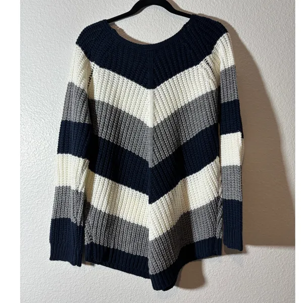 Lauren Hansen NWT Womens Size L Colorblock Chevron Chunky Knit Boatneck Sweater - Image 2
