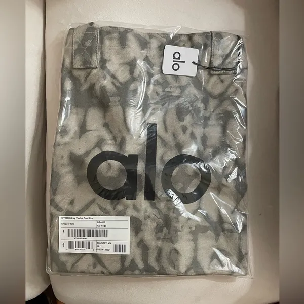 NWT Alo Yoga Shopper Tote Bag Tie Dye Oversized Heavy Duty Canvas Grey/Black - Image 7