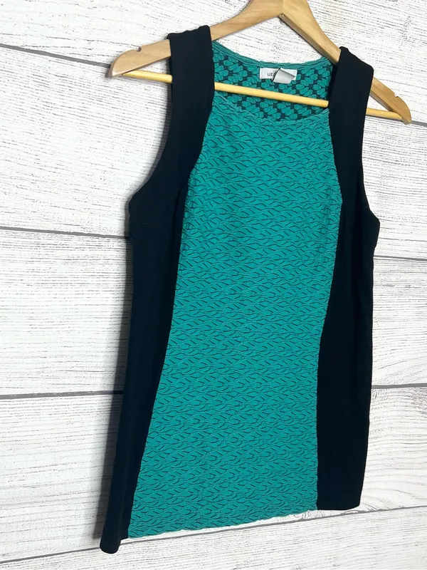 Liz Claiborne Teal & Black Textured Sleeveless Stretch Blouse Top Size Medium - Image 2