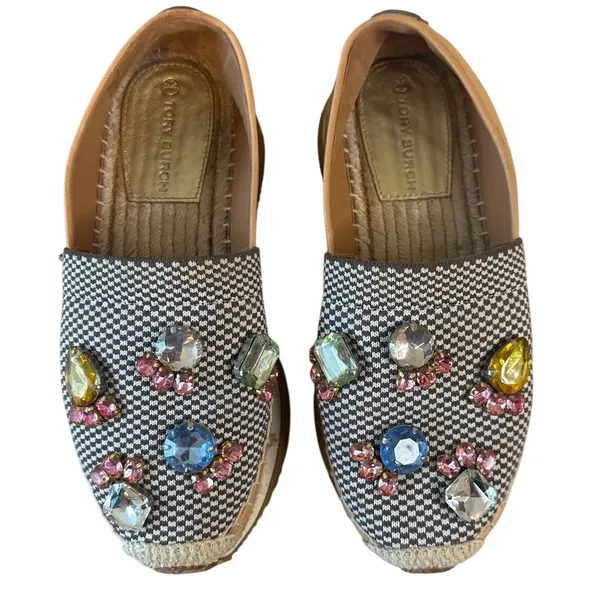 Tory Burch Crystal Daisy Espadrilles Jeweled Slip On‎ 6.5 - Image 13