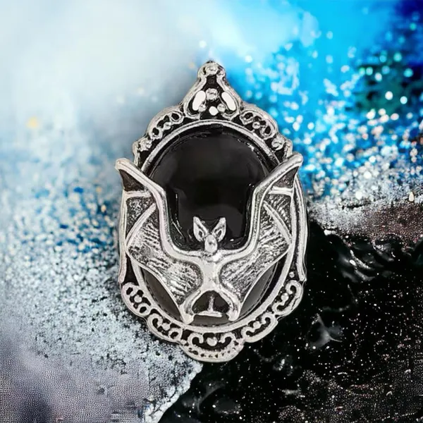Bat Black Faux Gemstone Open Finger Adjustable Ring‎ Silver Plated Faux Fashion - Image 4