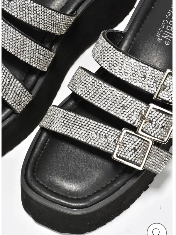 Cape Robbin Black Platform Sandal with Silver Glitter Straps - Image 3