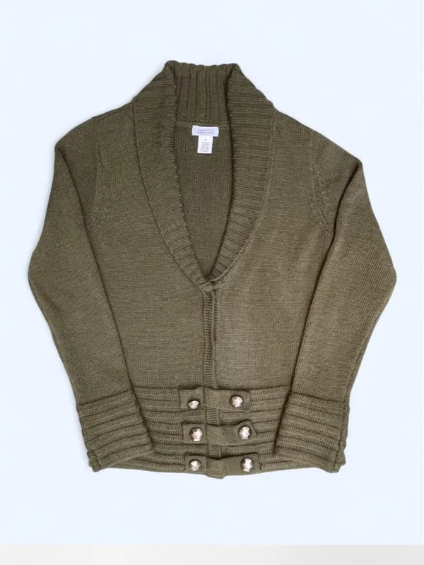 Barneys New York Green Shawl Collar Women’s Sweater Cardigan Classic Luxury M - Image 5