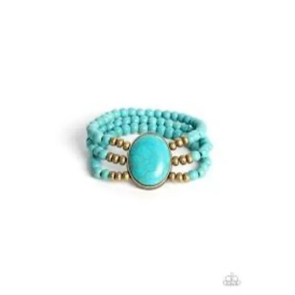 Paparazzi Turquoise Brass Stone Pools Bracelet One Size - Image 2
