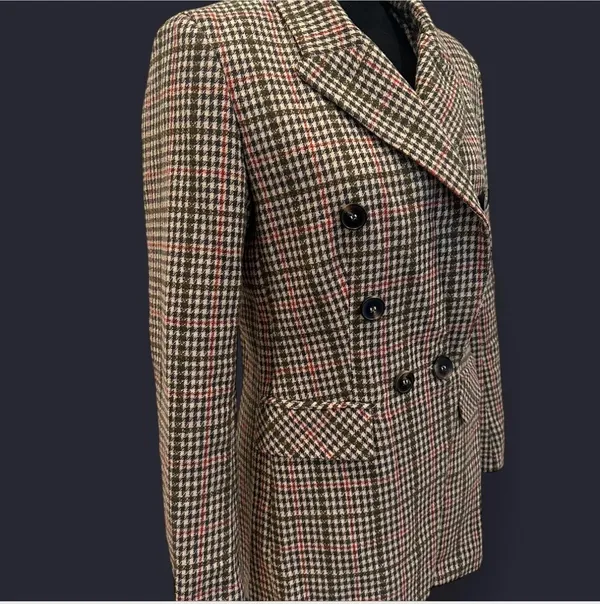 Brown and pink plaid double breast blazer jacket size 0 - Image 4