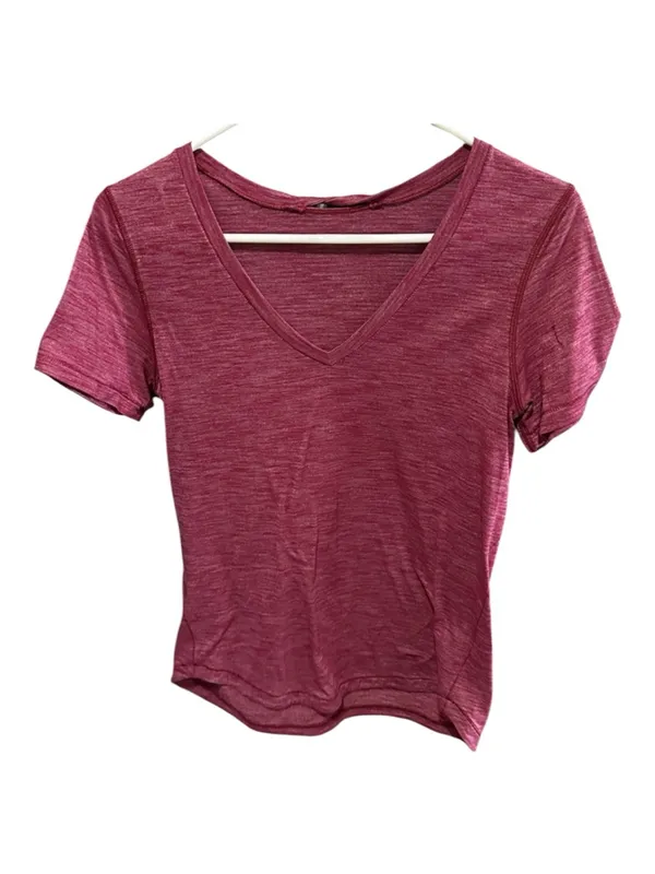 lululemon What the Sport Tee in Heathered Regal Plum. Short Sleeve. V-Neck - Image 4