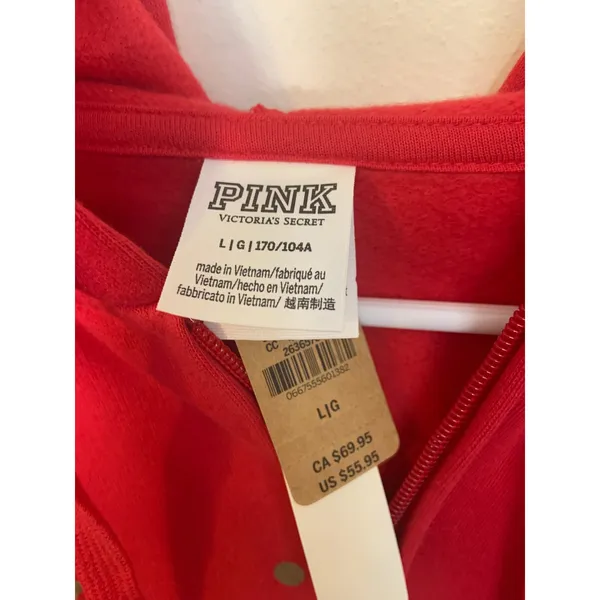 VS Y2K Cozy Aesthetic Pink Zip Up Hoodie Womens Large Red NWT Gold Logo Fleece - Image 2