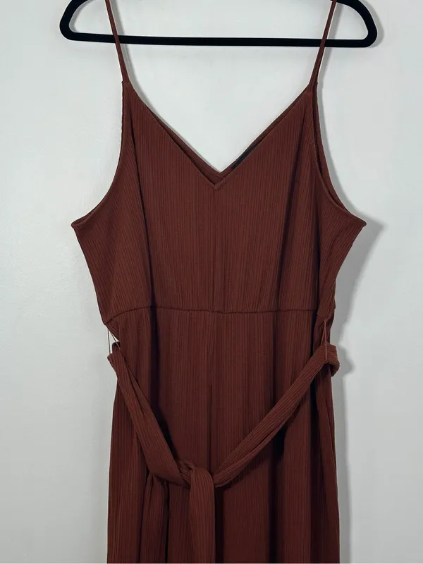 Eloquii Size 14/16 Rust Ribbed Wide Leg Belted Jumpsuit - Image 2