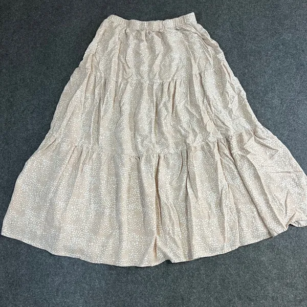 Japana Women Tan Pebble Print Tiered Maxi Skirt Elastic Waist L Cottagecore - Image 12