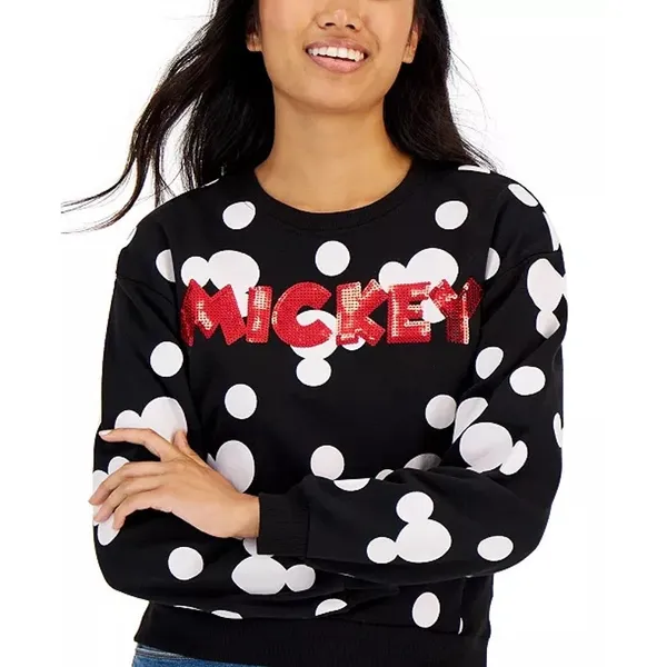 Disney Sequin Embellished Mickey Mouse Print Sweatshirt junior women’s large - Image 2