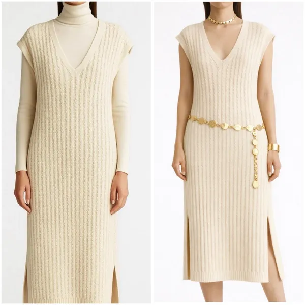 Massimo‎ Dutti ITALIAN YARN Designer Cream lightweight Knit Maxi Dress Luxury M - Image 3