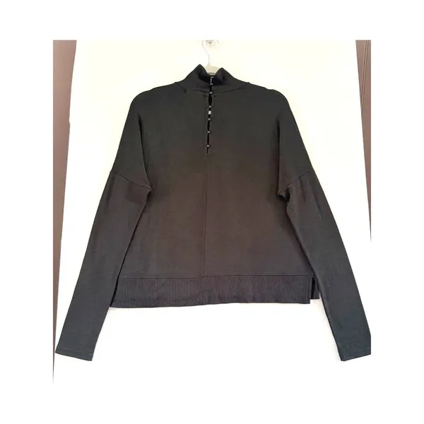Rag and Bone Black Mock Neck Button Back Knit Sweater Long Sleeve Drop Shoulder - Image 2