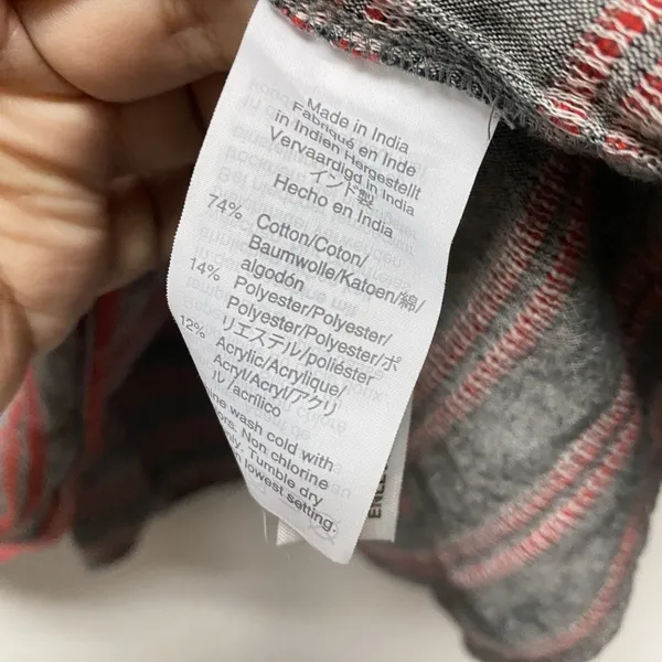 Madewell Shirt Women's Large Grey Red Striped VNeck Long Sleeve Cotton Blend - Image 3