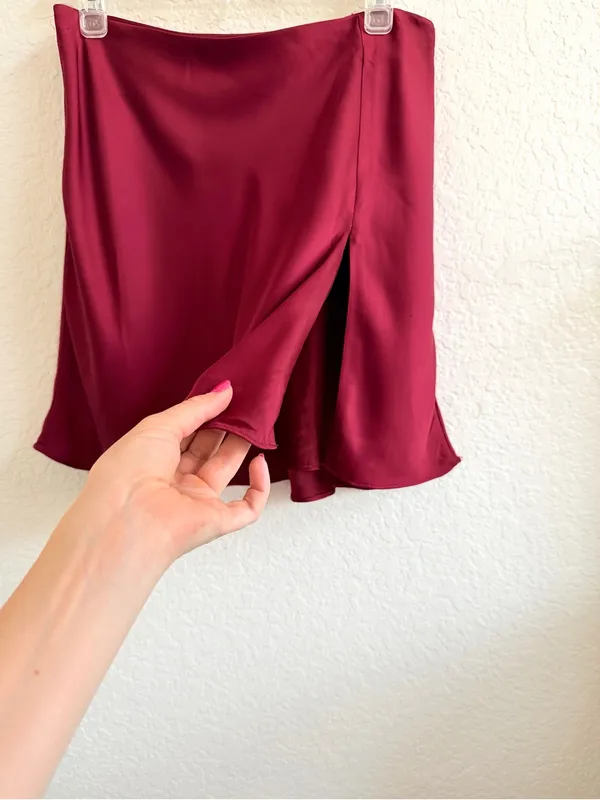 Meshki Satin Mini Skirt in Burgundy Red Purple Small S - Image 2