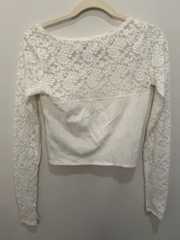 Abercrombie & Fitch White Floral Lace Long Sleeve Top‎ Size Medium - Image 4